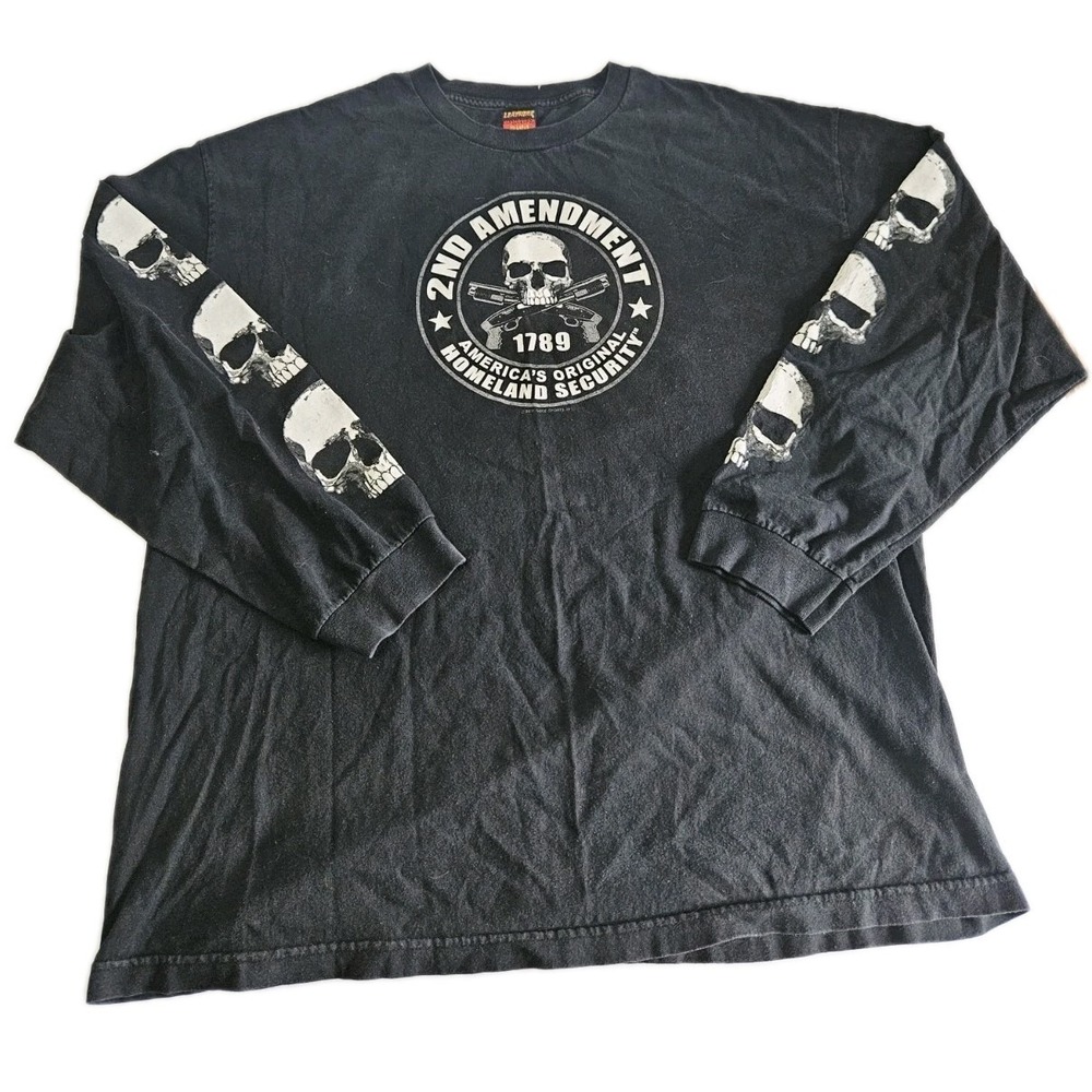 Hot Leathers 2nd Amendment Double Sided Long Sleeve Men 2XL Black Skulls Bikers